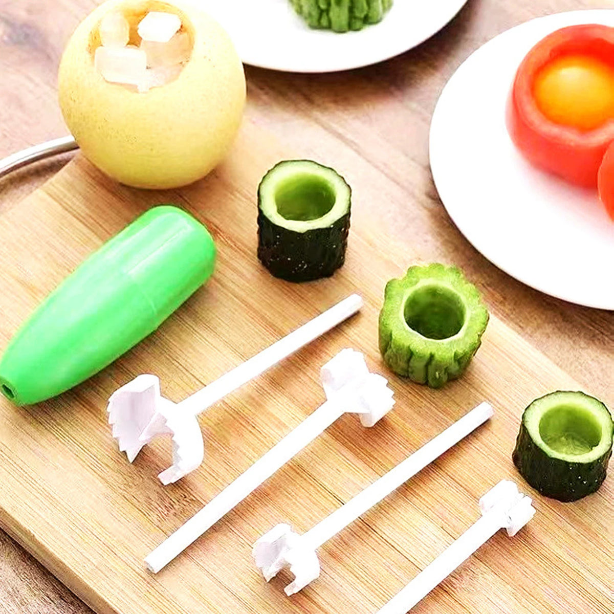 4 In 1 Fruit Vegetable Corer Spiral Digging Vege Drill Veggie Corkscrew Carver with 4Pcs Replaceable Head Spiralizer Cutter Tool