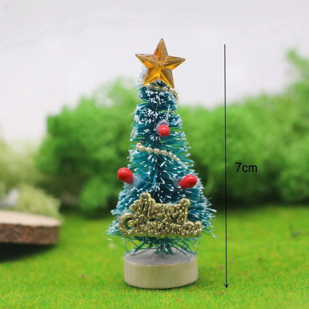 Mini Artificial Snow Christmas Tree Wooden Dollhouse Micro Landscape Model Xmas Terrarium Ornament Home Desktop Holiday Decor