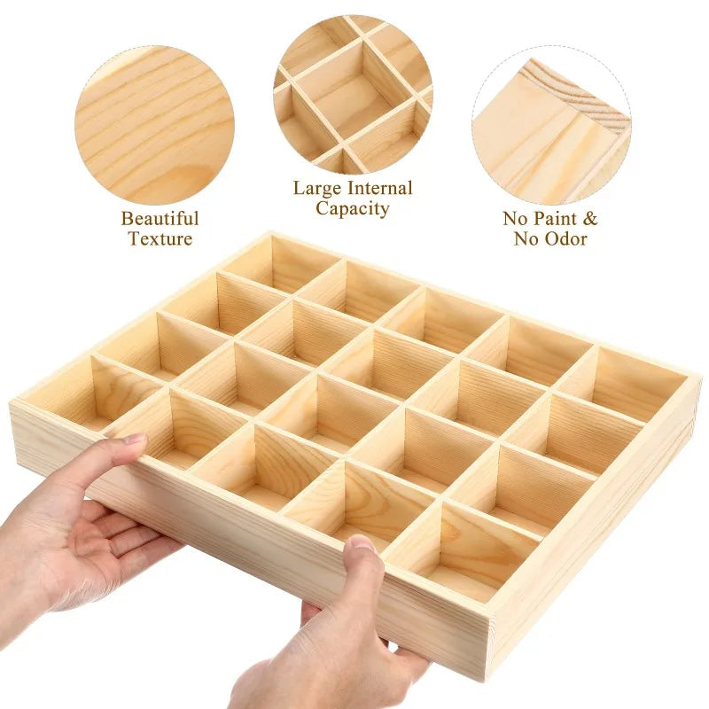 20-Section Wooden Drawer Organizer Natural Finish Storage Box for Clothes Socks Underwear Desk Vanity Tidy Compartment Dividers