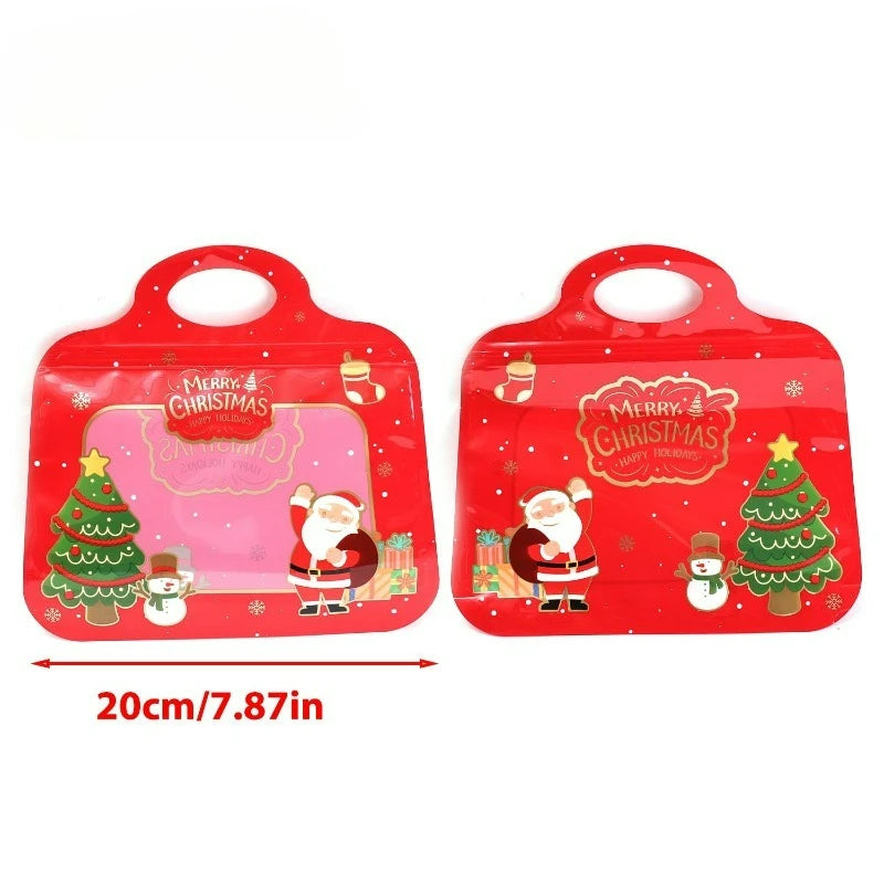 2/20PCS Christmas Self-Sealing Bags Santa Claus Snowman Pattern Standable Handbags  Candy Cookie Packaging Pouch Party Supplies
