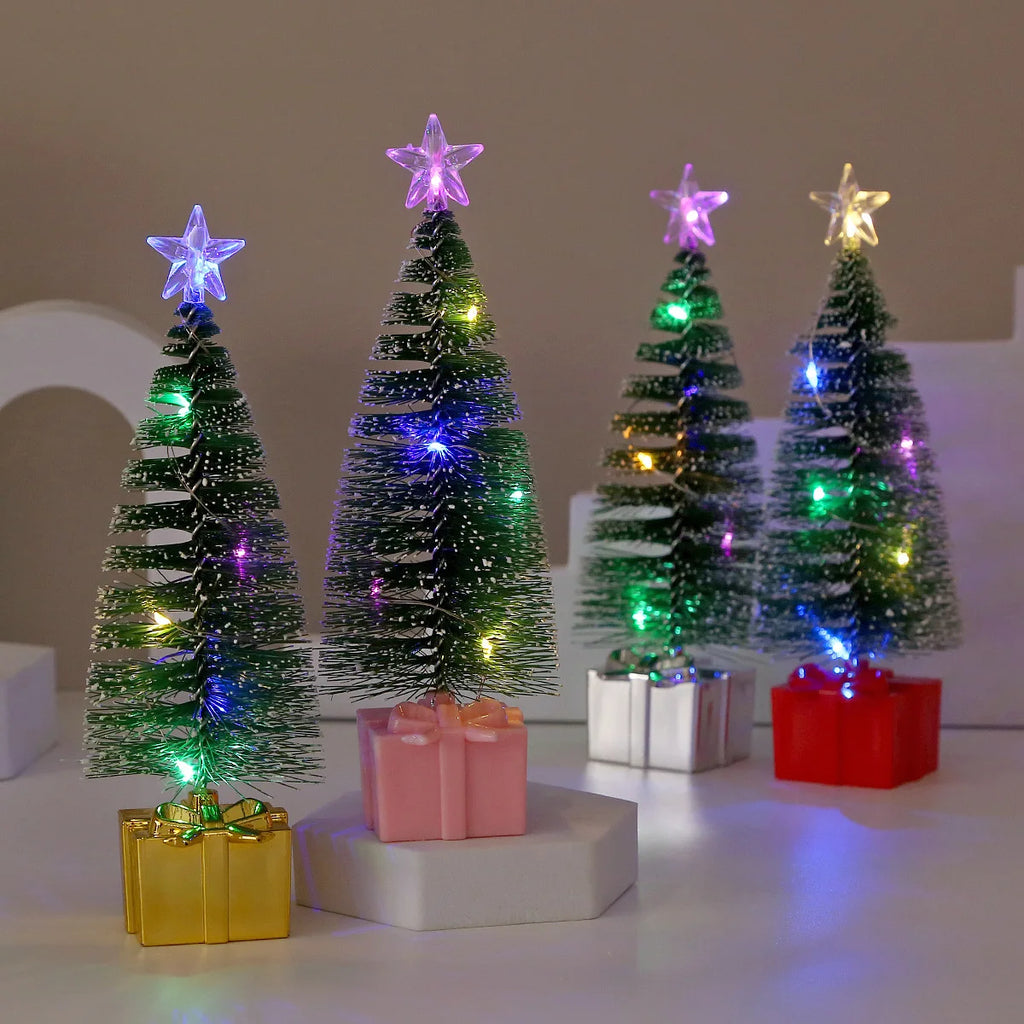 1/4pcs Luminous Mini Christmas Trees Beautiful Small Artificial Xmas Trees Desk Decorations Christmas Home Decorations