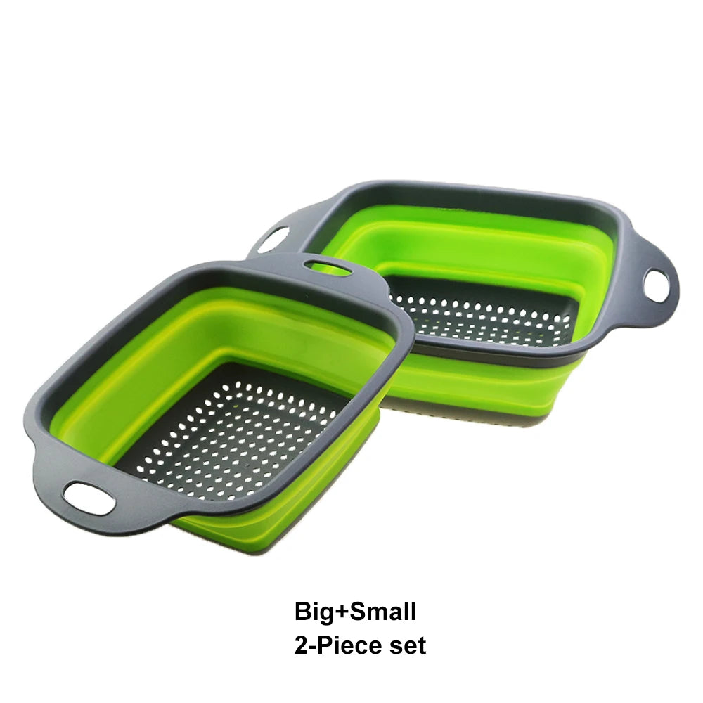 1Pc 2in1 Silicone Folding Drain Fruit Vegetable Washing Basket Foldable Strainer Collapsible Drainer Kitchen Storage Tool Dish