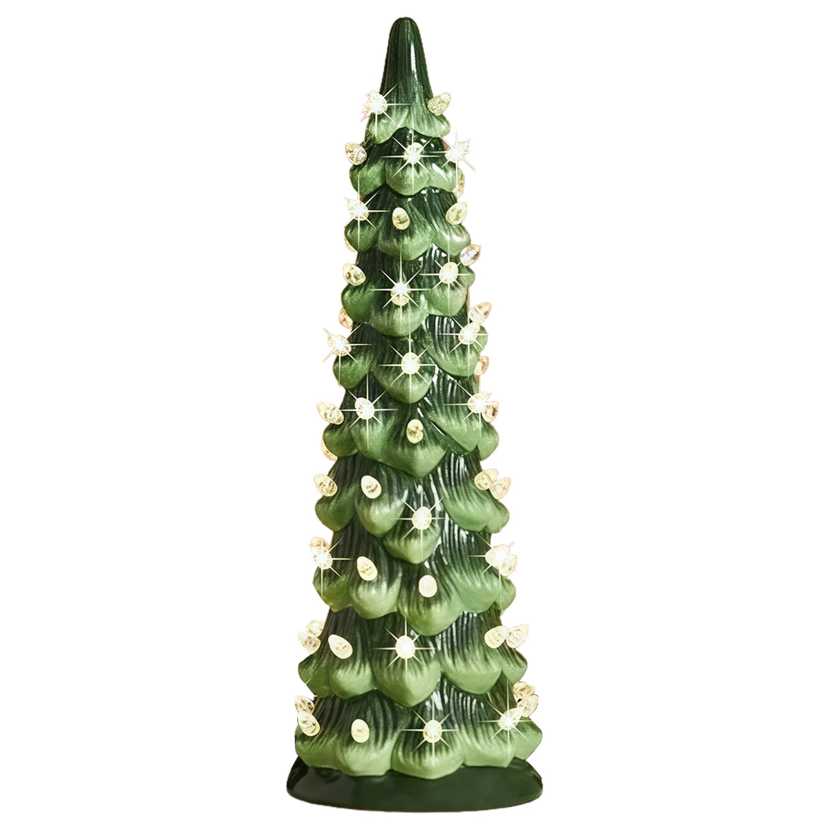 Retro Hand-Painted Tabletop Christmas Trees with LED Lights Resin Colorful LED Mini Christmas Tree for Home Christmas Decoration
