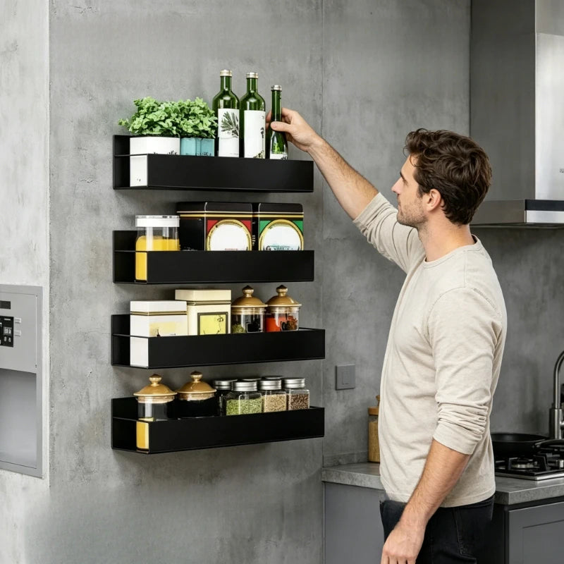 Refrigerator Magnetic Shelf Spice Sundry Side Storage Rack Hanging Basket Space Saving Kitchen Organizer Shelf Household Holder