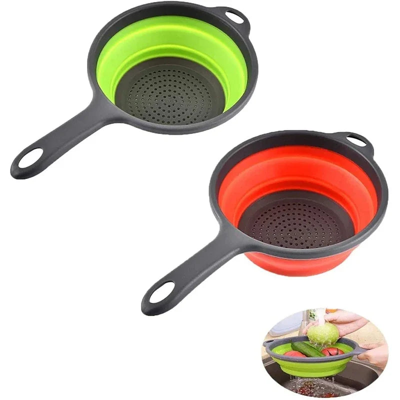 LMETJMA Silicone Collapsible Colander with Handle Kitchen Folding Strainer Colander for Draining Pasta Vegetable Fruit JT111