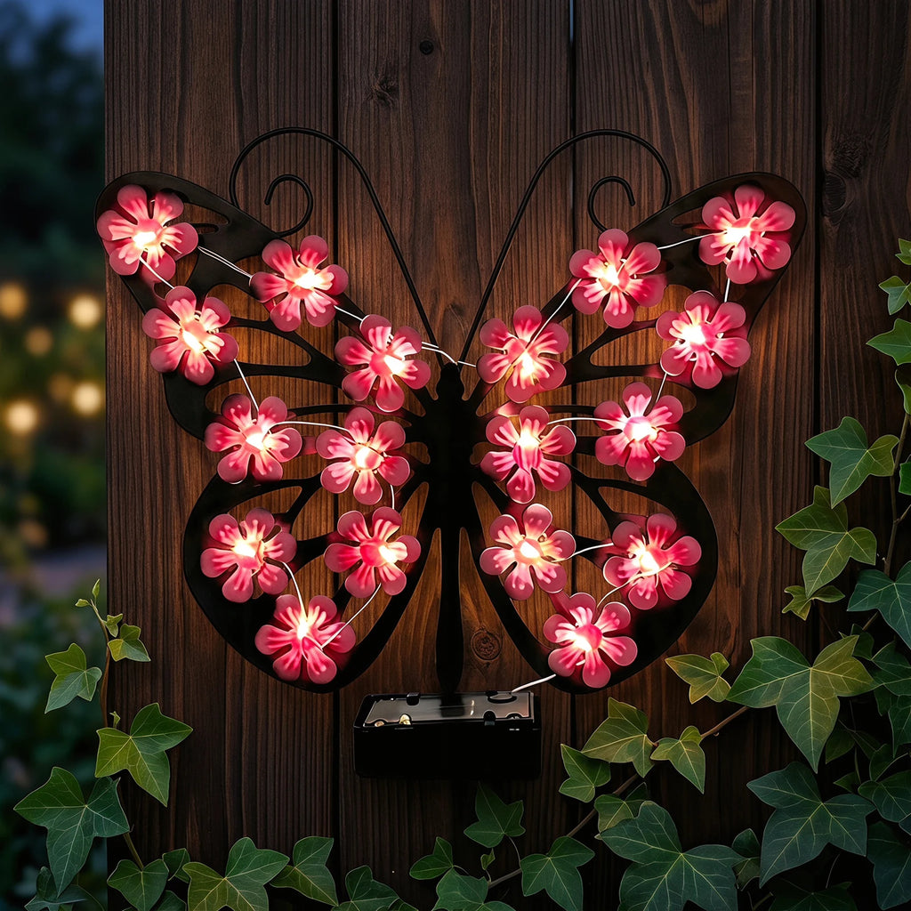 Solar Metal Butterfly Wall Decor IP65 Waterproof Hanging Light Decoration for Garden Patio Porch Yard Women Birthday Gifts
