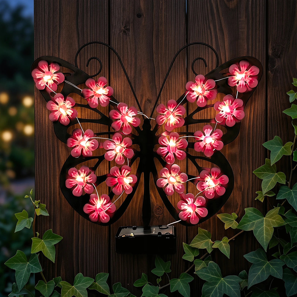 Solar Metal Butterfly Wall Decor IP65 Waterproof Hanging Light Decoration for Garden Patio Porch Yard Women Birthday Gifts