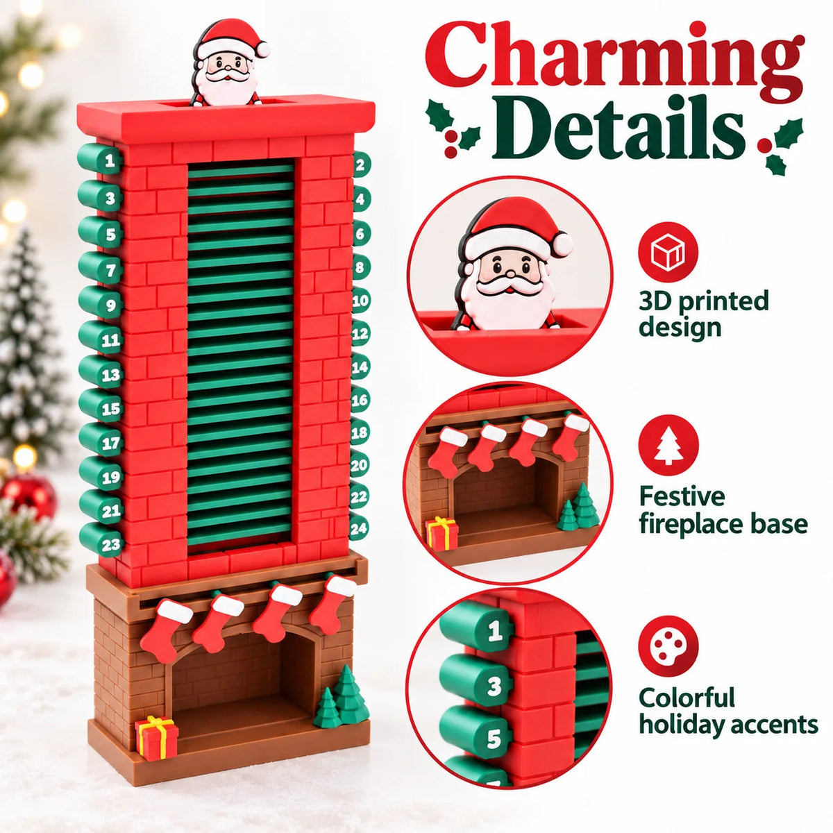 24-Day Christmas Advent Calendar Wooden Santa Claus Chimney Countdown Decor DIY Desktop Ornament Xmas Party Supplies navidad