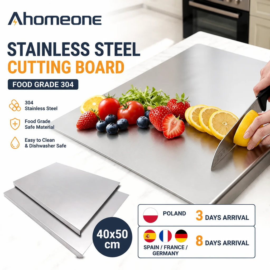 Stainless Steel Cutting Board  Food Grade 304 Extra Large Chopping Board with Non-Slip L-Shaped Edge Metal Pastry Board Dough Roller Mat   Double Sided for Meat Vegetables Dough Kneading Baking Kitchen Tool