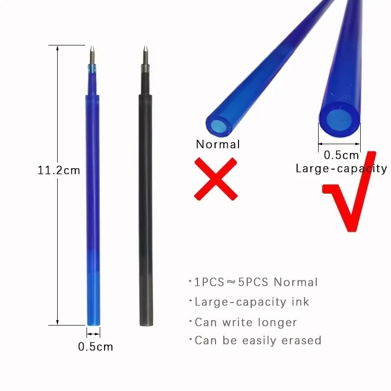 Push-Button Erasable Gel Pens Set 0.5mm Black/Blue Pen Refill Replaceable Rods Washable Handle School Office Supplies Stationery