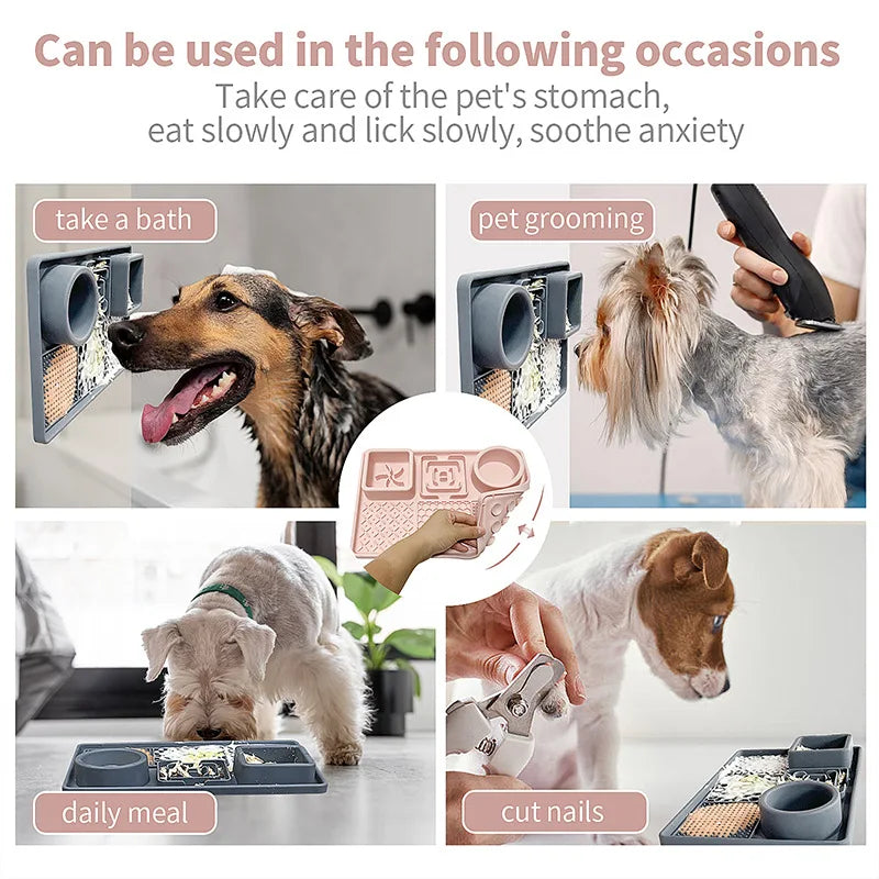 Dog Licking Pad with Suction Cup Food Grade Silicone Slow Feeding Mat Anti-Slip Lick Plate for Anxiety Relief Pet Supplies