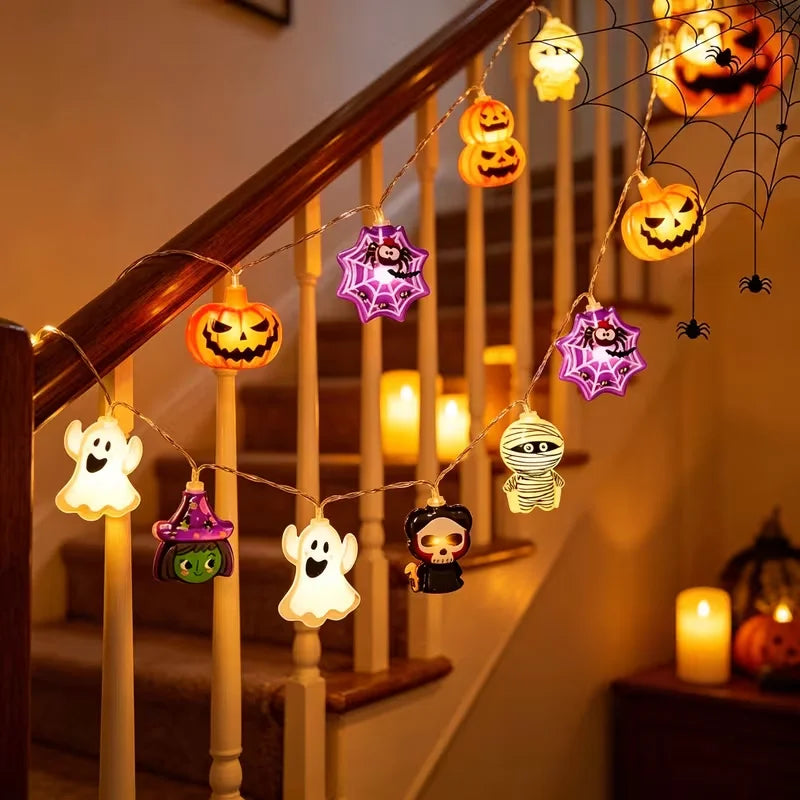1PC Halloween LED String Lights 10/20 LED Ghost Pumpkin Spider Mummy Skeleton Fairy Lights Suitable for Holiday Party Home Decor