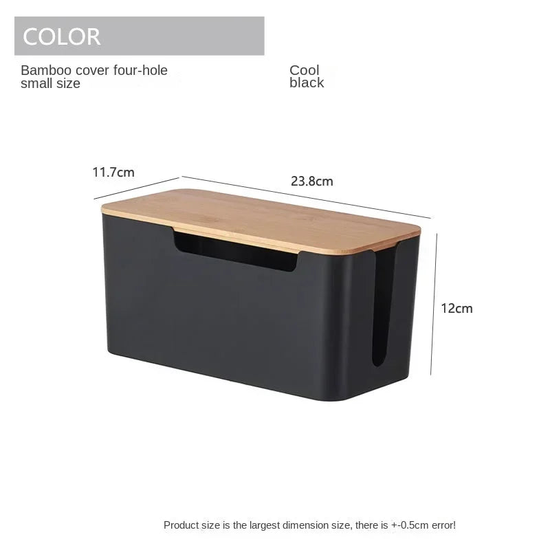 Wooden Office Cable Storage Box Power Line Wire Management Organizer Charger Socket Network Line Storage Bin Desk Storages