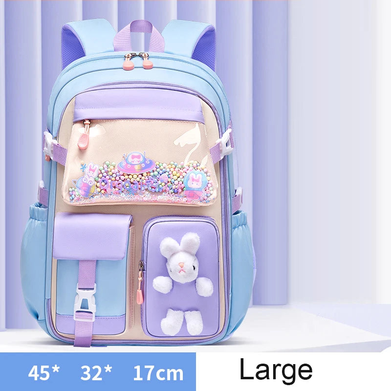 Primary School Backpack 1-5 Grade Cute Colorful School Bag For Girls Waterproof Large Capacity Cartoon rabbit Mochila Escolar