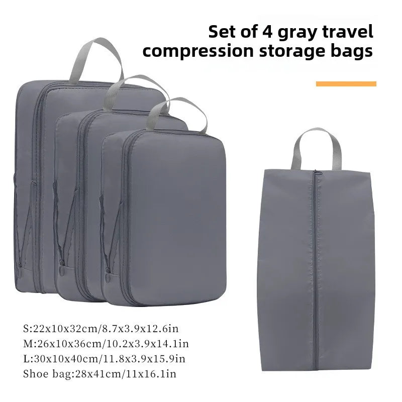 4Pcs/Set Travel Compression Packing Cubes Bag Portable Suitcase Clothes Organizers Waterproof Luggage Storage Cases Drawer Bags