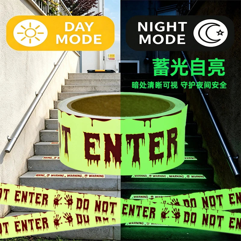Halloween Warning Glow/Yellow Color In The Dark Tape 3m Non-Adhesive Indoor Outdoor Gatherings Garden Halloween Decoration