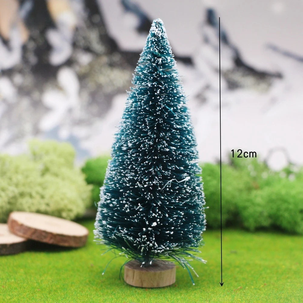 Mini Artificial Snow Christmas Tree Wooden Dollhouse Micro Landscape Model Xmas Terrarium Ornament Home Desktop Holiday Decor