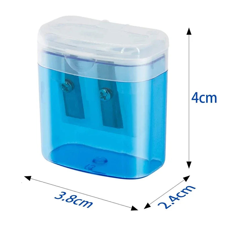12pcs/box Manual Pencil Sharpener Small Colored Handheld Dual Hole Pencil Sharpeners with Lid 4 Color For Kids School Supplies