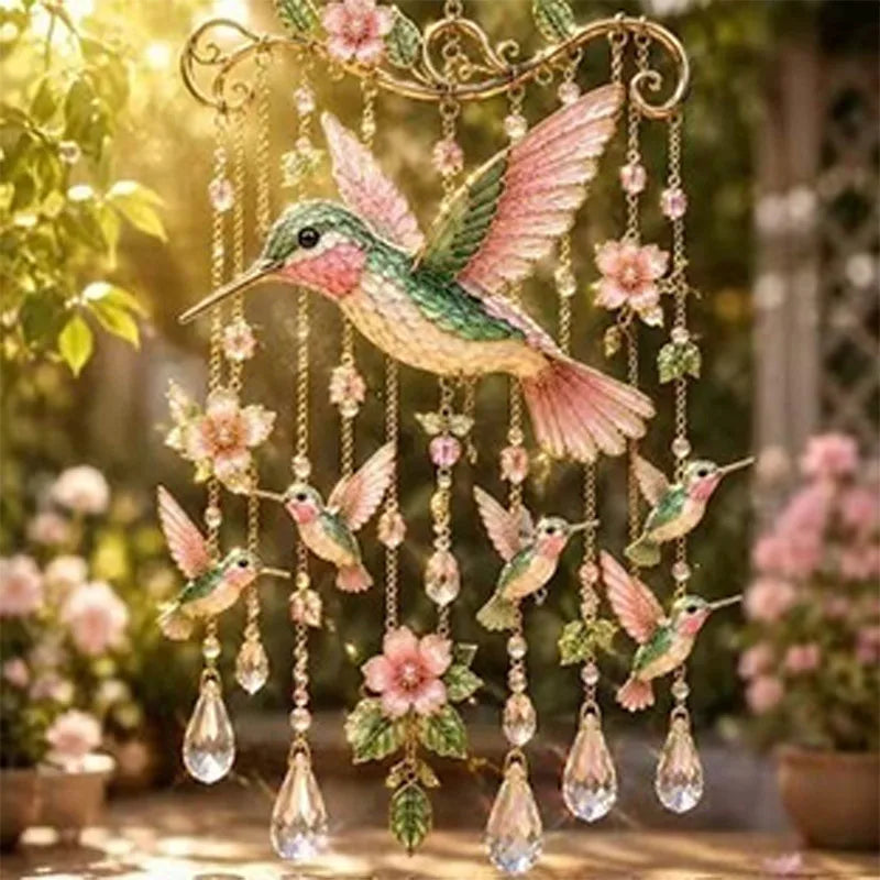 Beautiful Hummingbird Wind Chime Metal Garden Pendant Hanging Bird Sculpture Home Decor Outdoor Courtyard Ornaments Unique Gift