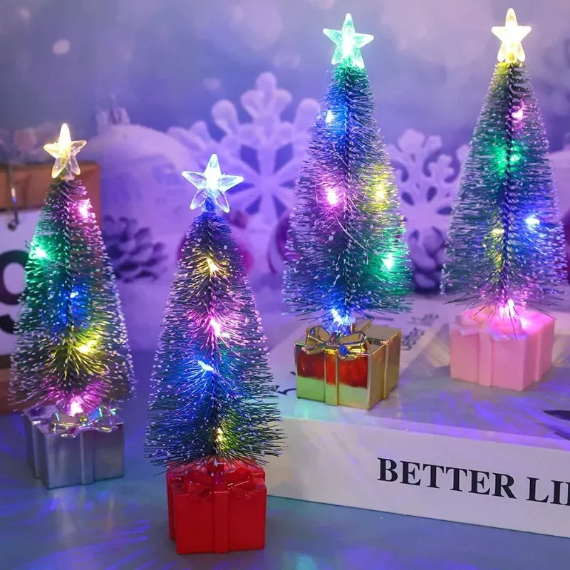 1/4pcs Luminous Mini Christmas Trees Beautiful Small Artificial Xmas Trees Desk Decorations Christmas Home Decorations