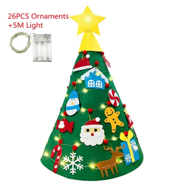 DIY Felt Christmas Tree for Toddler Feltpinetree Xmas with String Lights for Kids Montessori Toy Gift Home Decor Party Supplies