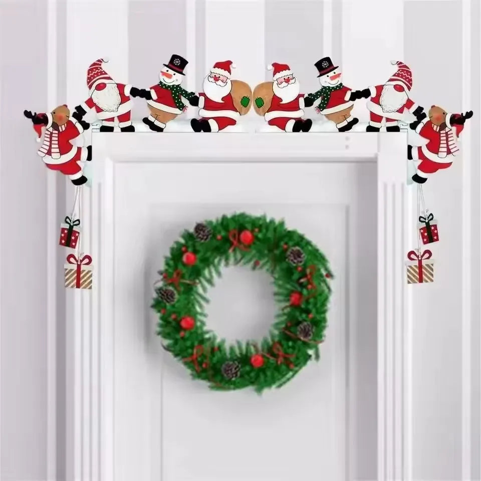 2026 Wooden Christmas Door Corner Decor, Santa Snowman Reindeer Cartoon Hanging Pendant, Xmas Door Frame Ornament for Party Home