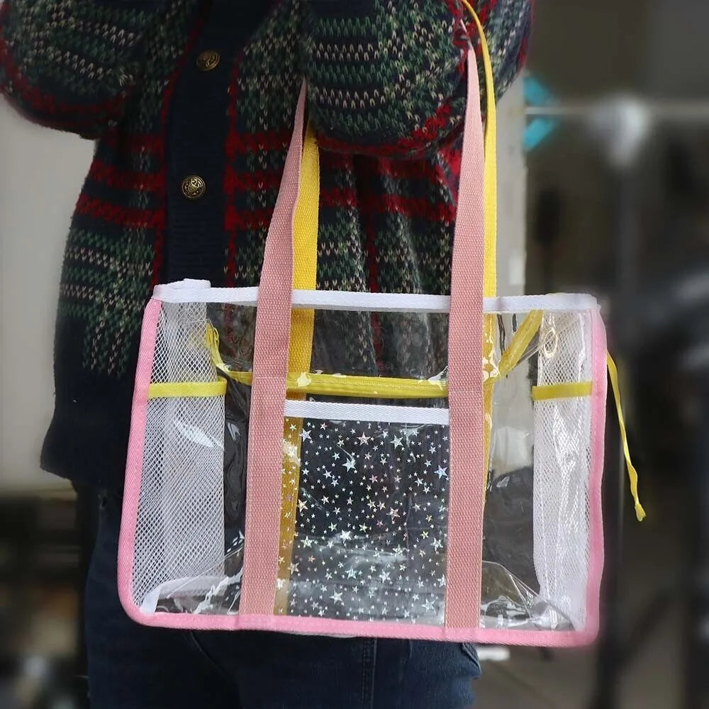 Transparent PVC Transparent Beach Bag Waterproof Design Large-capacity Fitness Bag Durable PVC Shoulder Bag Fitness Swimming