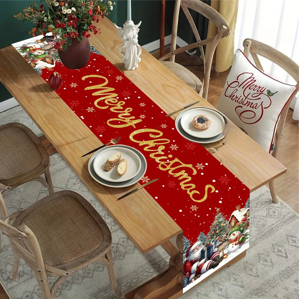 Red Christmas Santa Snowman Table Runner Christmas Decorations for Home 2025 Xmas Table Decor Navidad Noel New Year 2026 Gifts