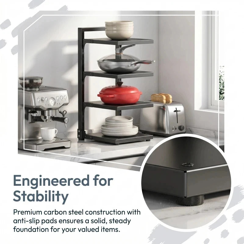 Multi Layer Under Sink Kitchen Storage Rack Adjustable Carbon Steel Floor Standing Pot Pan Organizer for Home Cookware
