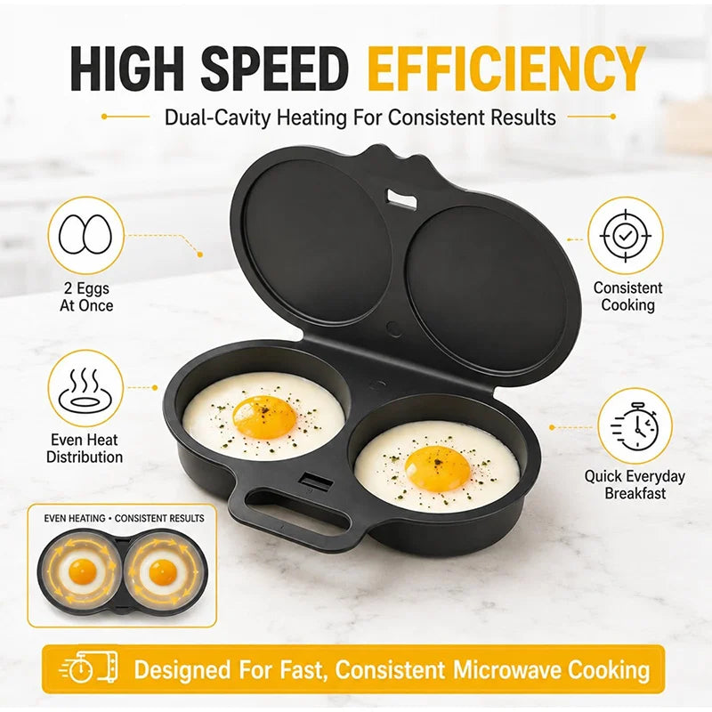 2 Cavity Microwave Egg Poacher Kitchen Round Steamed Egg Cooking Mould With Cover Reusable Non-stick Omelet Poached Egg Tool