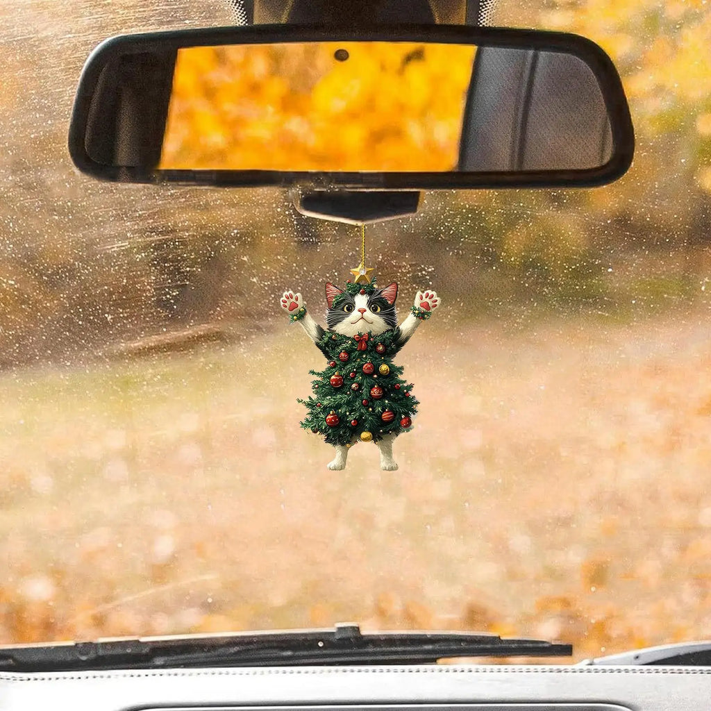 Christmas Tree Cat Bag Pendant, Car Rearview Mirror Backpack Hanging Ornament, Cute Christmas Decoration Accessory For Holiday Gift Giving