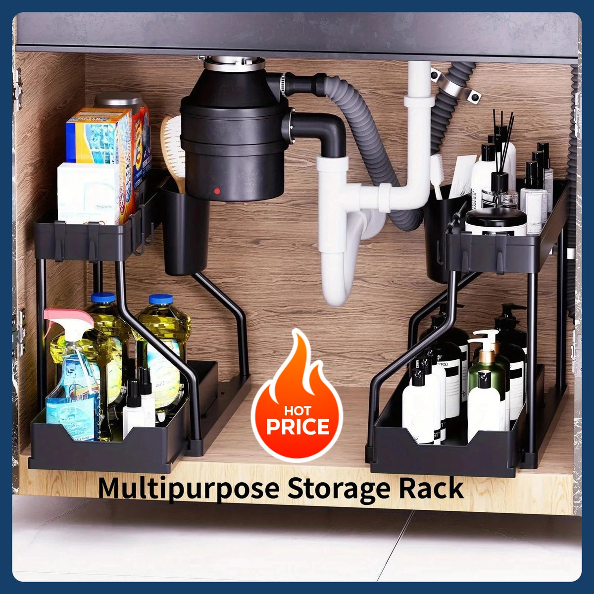 Multilayer Pull-out Storage Organizer Rack Versatile Shelf for Kitchen Seasoning Bottles Bathroom Under Sink Clutter Tidying