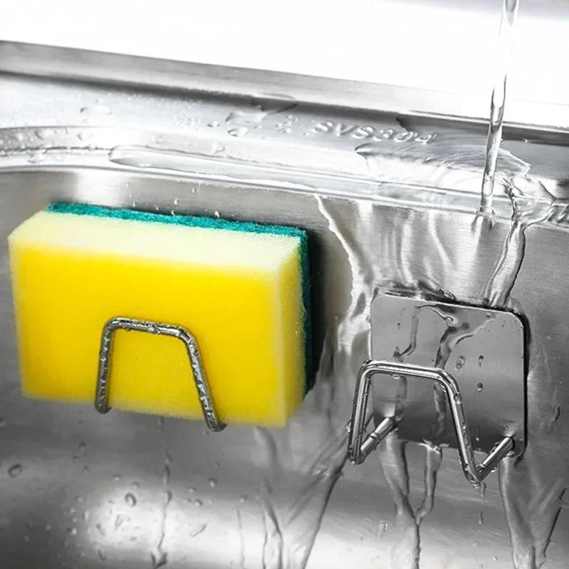 Sponge Holder Stainless Steel Kitchen Storage Sponge Rack Rustproof Wall Hooks For Sink Area Cleaning Accessories Home