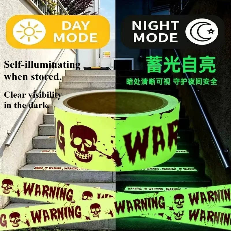 Halloween Warning Glow/Yellow Color In The Dark Tape 3m Non-Adhesive Indoor Outdoor Gatherings Garden Halloween Decoration