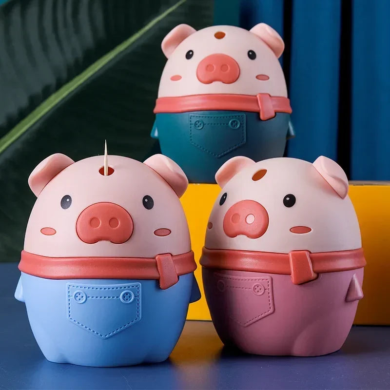 Cute Cartoon Piggy Toothpick Holder Automatic Toothpick Dispenser Holder Restaurant Table Decor Daily Use Toothpick Dispenser