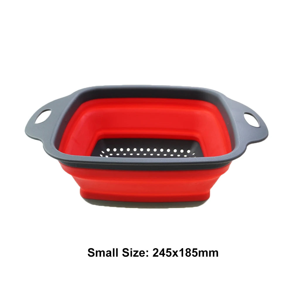 1Pc 2in1 Silicone Folding Drain Fruit Vegetable Washing Basket Foldable Strainer Collapsible Drainer Kitchen Storage Tool Dish