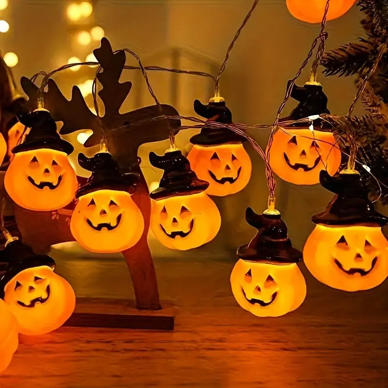 59.06in Halloween Pumpkin Fairy Lights Warm White 10LED Festival String Lights Battery Powered Room Holiday Decoration