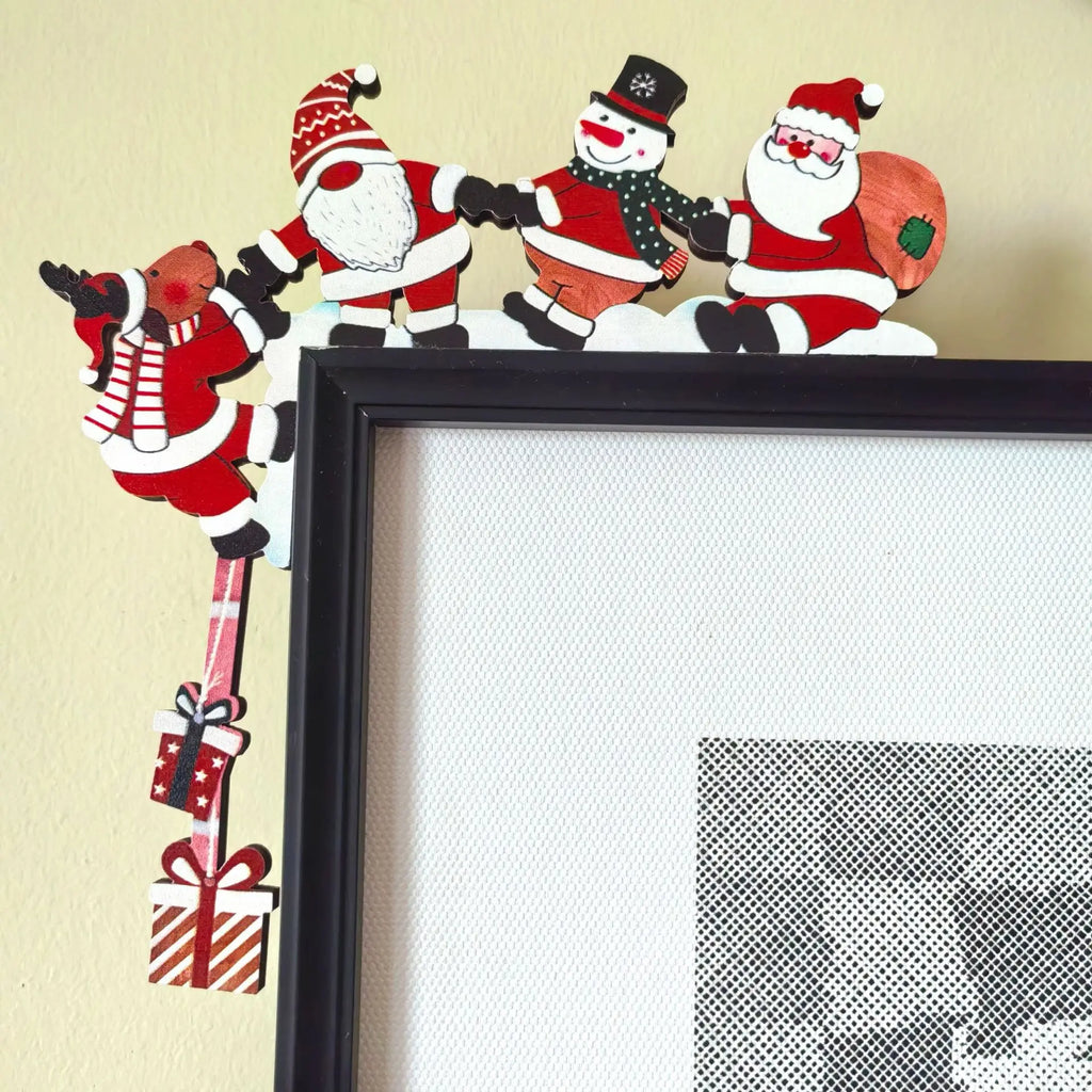 2026 Wooden Christmas Door Corner Decor, Santa Snowman Reindeer Cartoon Hanging Pendant, Xmas Door Frame Ornament for Party Home