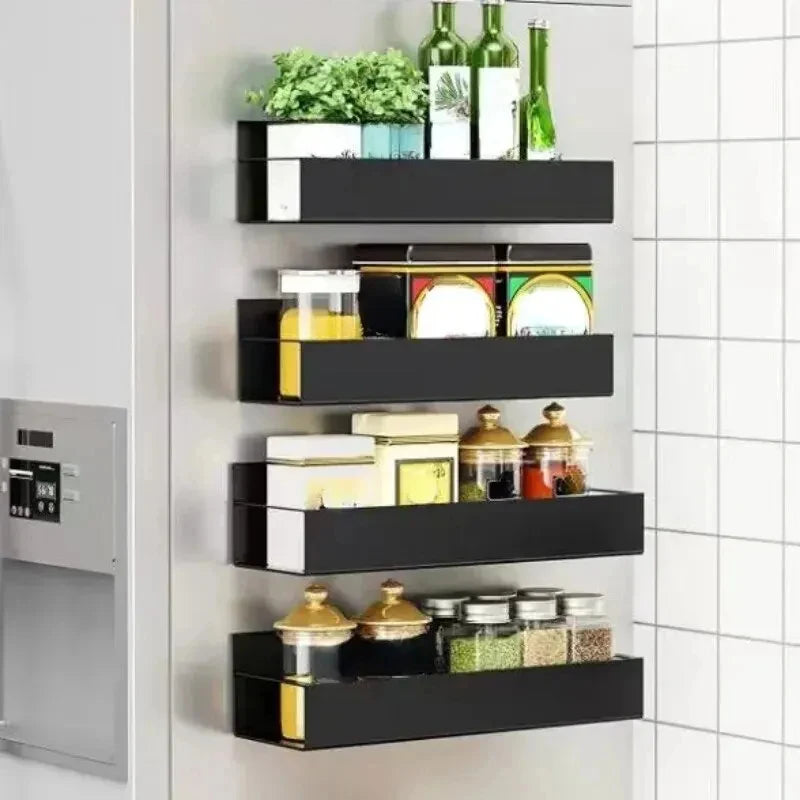 Refrigerator Magnetic Shelf Spice Sundry Side Storage Rack Hanging Basket Space Saving Kitchen Organizer Shelf Household Holder