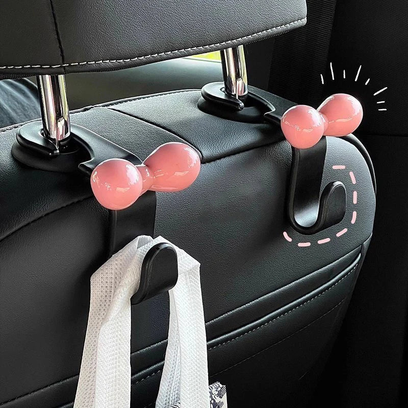 1pcs Cute Bow Pink Car Seat Back Hook Non Marking Headrest Hanger for Purse Umbrella Grocery Bag Car Organizer Accessory