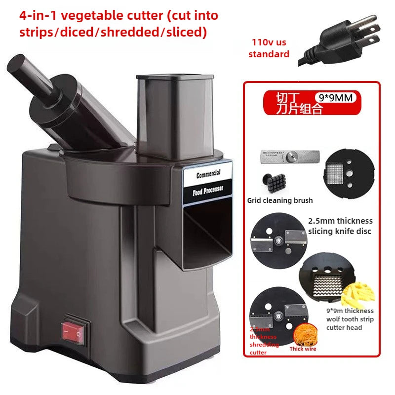 4 In 1 Dual-Feed Electric Food Chopper: Automatic Potato Dicer & French Fry Cutter for Carrot, Onion, Cucumber 110V 220V