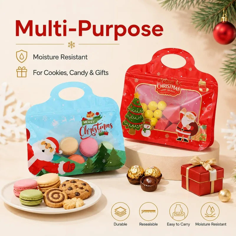2/20PCS Christmas Self-Sealing Bags Santa Claus Snowman Pattern Standable Handbags  Candy Cookie Packaging Pouch Party Supplies
