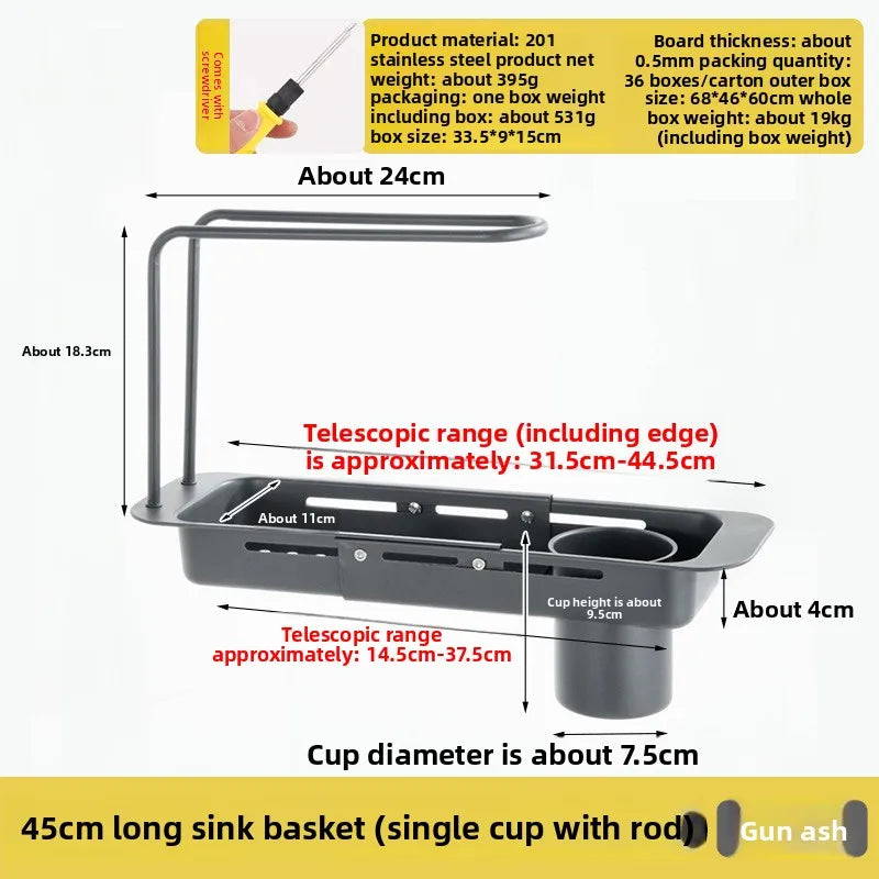 36-50cm Telescopic Shelf Drain Water Rack Sinks Organizer Soap Sponge Towel Holder Kitchen Gadgets Storage Basket Accessories