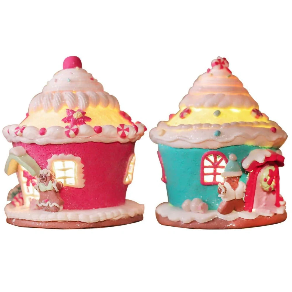 Christmas Luminous Castle Christmas Tree Decoration Ornaments Soft Clay Cute Macaron Accessories Xmas Holiday Supplies
