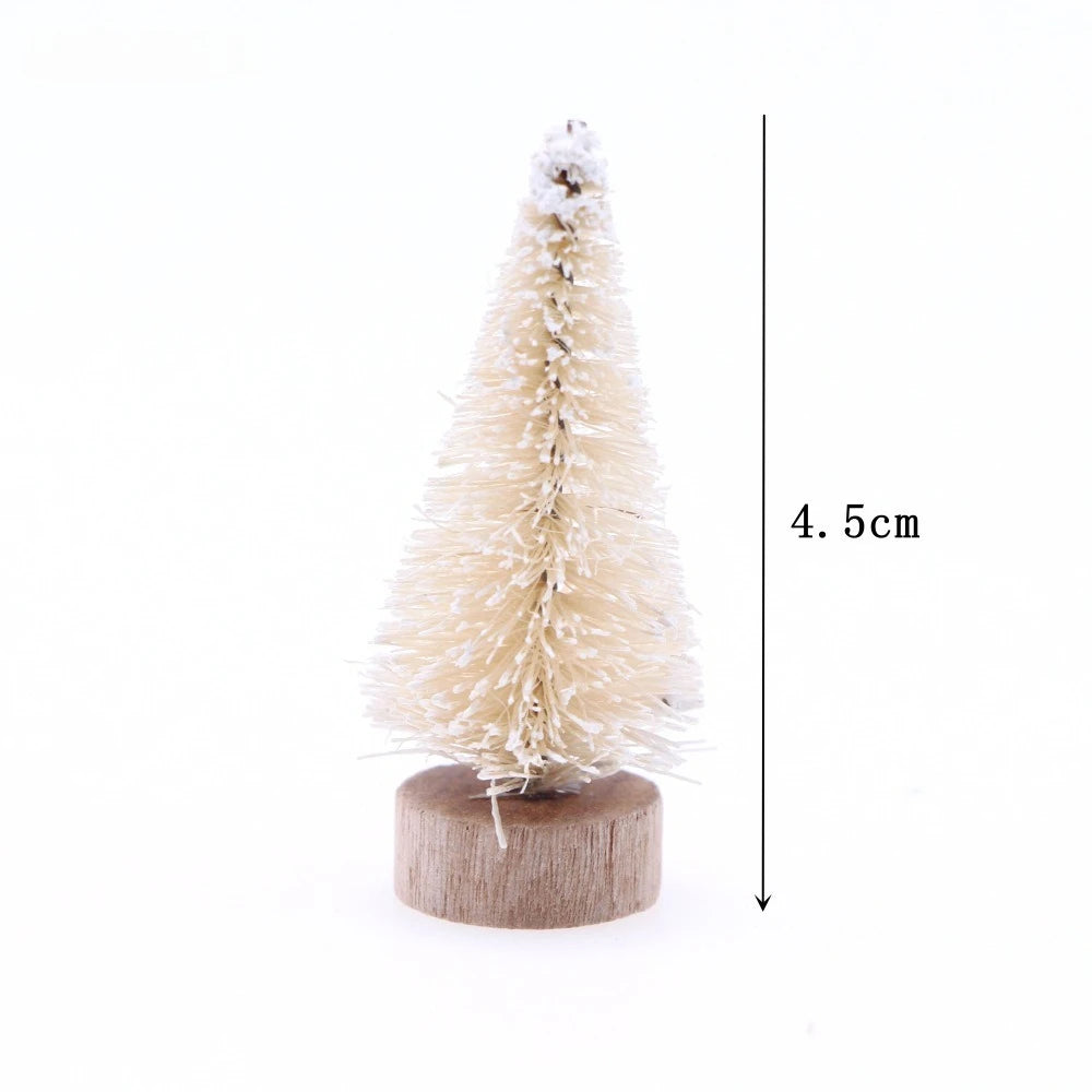 Mini Artificial Snow Christmas Tree Wooden Dollhouse Micro Landscape Model Xmas Terrarium Ornament Home Desktop Holiday Decor