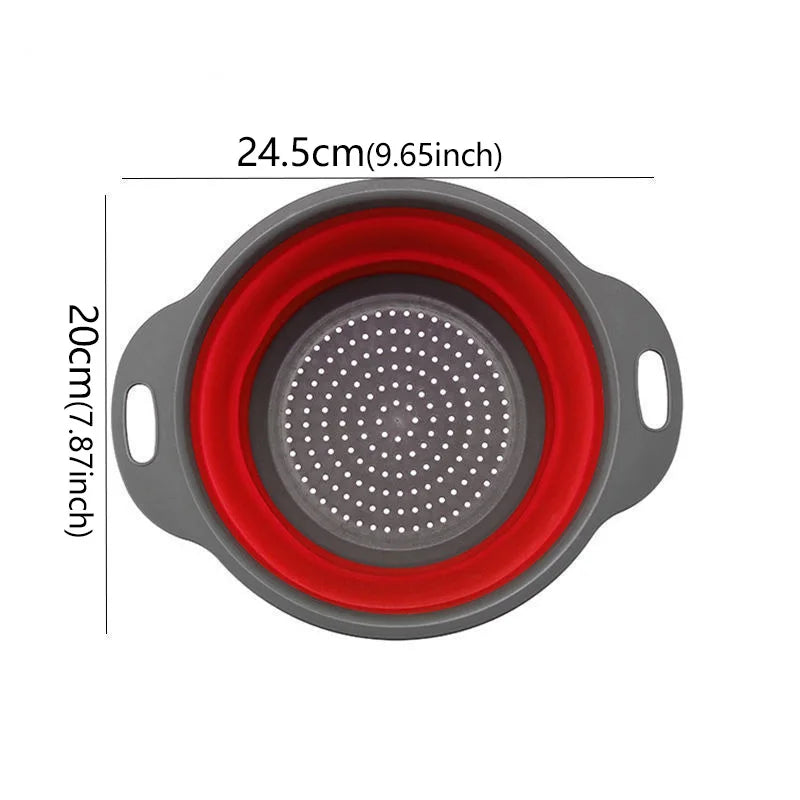 1pcs Round Square Foldable Silicone Colander Fruit Vegetable Washing  Strainer Colander Collapsible Drainer Kitchen Storage Tool