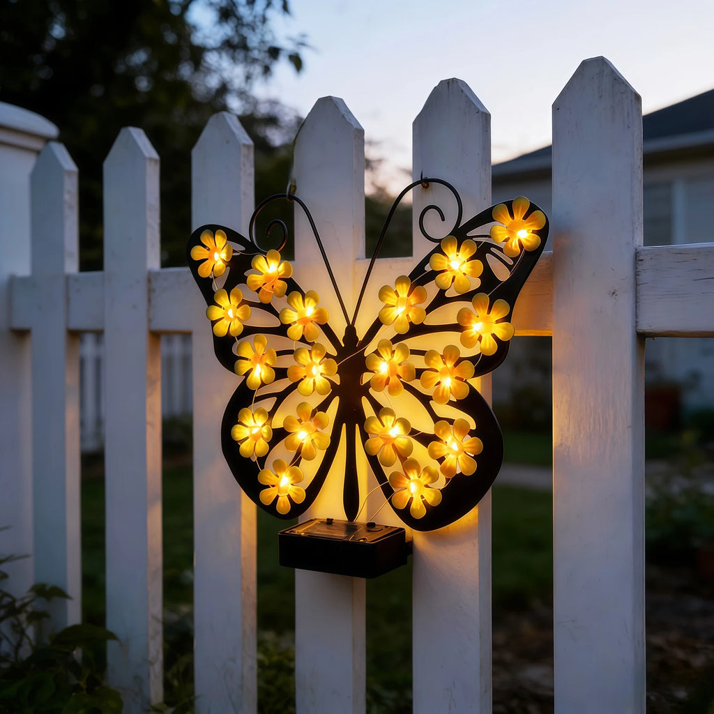 Solar Metal Butterfly Wall Decor IP65 Waterproof Hanging Light Decoration for Garden Patio Porch Yard Women Birthday Gifts