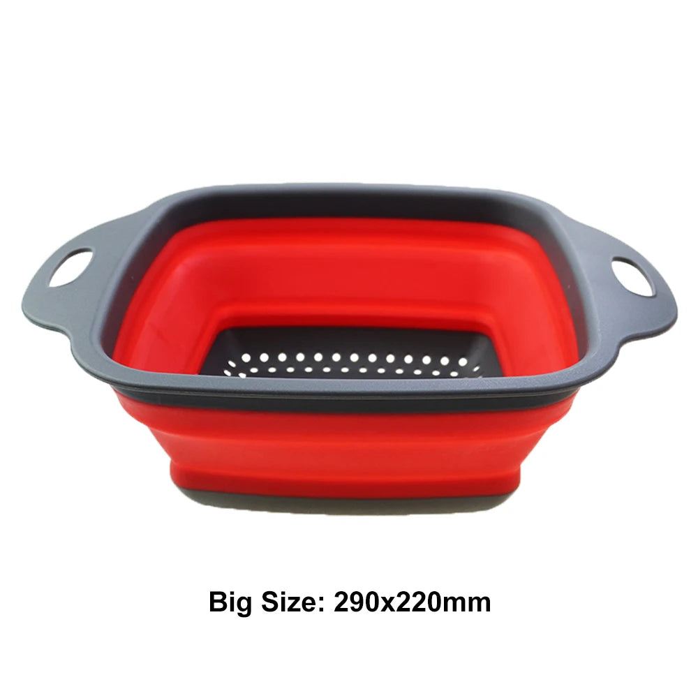1Pc 2in1 Silicone Folding Drain Fruit Vegetable Washing Basket Foldable Strainer Collapsible Drainer Kitchen Storage Tool Dish