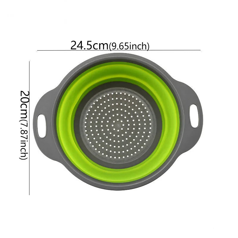 1pcs Round Square Foldable Silicone Colander Fruit Vegetable Washing  Strainer Colander Collapsible Drainer Kitchen Storage Tool