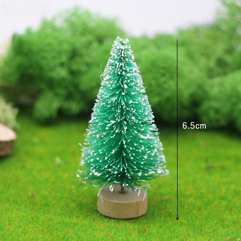 Mini Artificial Snow Christmas Tree Wooden Dollhouse Micro Landscape Model Xmas Terrarium Ornament Home Desktop Holiday Decor